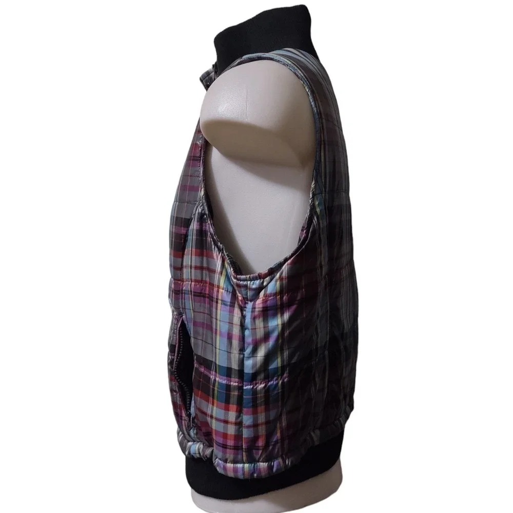 CJ Banks Vest Size X Woman's Plaid Puffer Full Zip With Covered Snap Zip Pockets